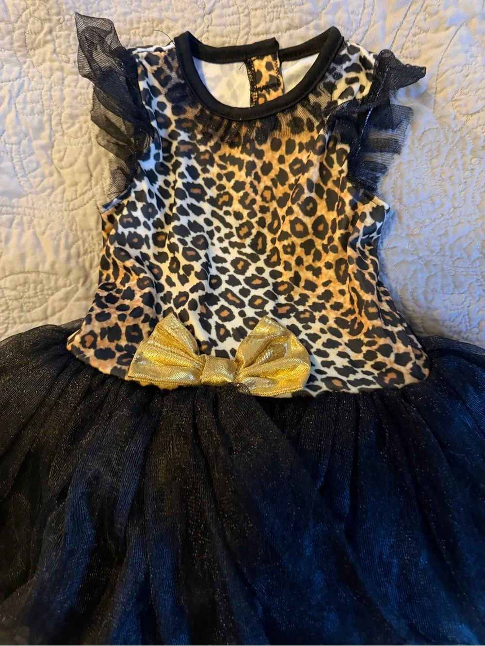 Leopard Print and Black Tulle Kids Costume Dress with Gold Bow-Kitty cat costume